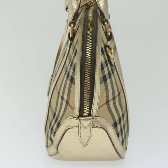 BURBERRY Nova Check Hand Bag Nylon Canvas Beige Auth 61344 - Picture 3 of 16